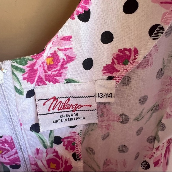 Vintage 80s Floral Peplum Dress - Size 13/14 - Polka Dot Preppy - Picture 4 of 5